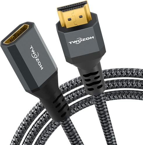 Twozoh 8K HDMI Extension Cable,2 Pack HDMI 2.1 Male to Female Cable, Nylon Braided HDMI Extender Cable Support 8K@60Hz 4K@120Hz 48gbps（1.6FT） - color: 8K 2-PACK, size: 1.6 FT