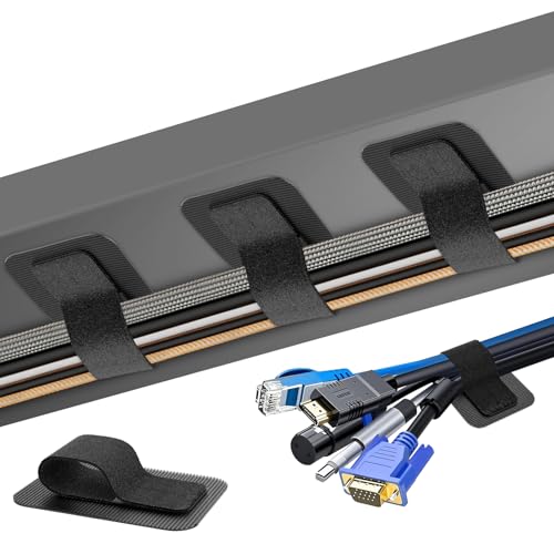 Cable Management Under Desk, 【Up to 15 Cord】【Enhanced Wire Holder】 Cord Organizer Holder, Adjustable Hook and Loop Cable Ties, Wire Clips Under Table Hider, 40 Pair(Black) - color: Black, size: 40 Pair