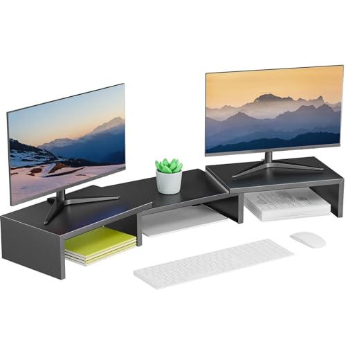 Dual Monitor Stand for Desk, Metal Computer Stand, Desk Shelf Riser,Desktop Organizer for Home and Office Use (Black) - color: Black