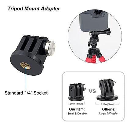 SOONSUN Tripod Mount Kit with 1/4"-20 Conversion Adapter and Cold Shoe Mount with 1/4" Thread, Compatible with GoPro Hero 13 12 11 10 9 8 7 6 5, DJI Osmo, AKASO, SJCAM, Insta360, DSLR Cameras