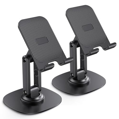 OMOTON Cell Phone Stand for Desk, 2 Pack Adjustable Foldable Phone Holder, 360 Swivel Mobile Stand Fit for iPhone 17 16 15 14 13 Pro Max and All Smart Phones, Black & Black - color: Black & Black