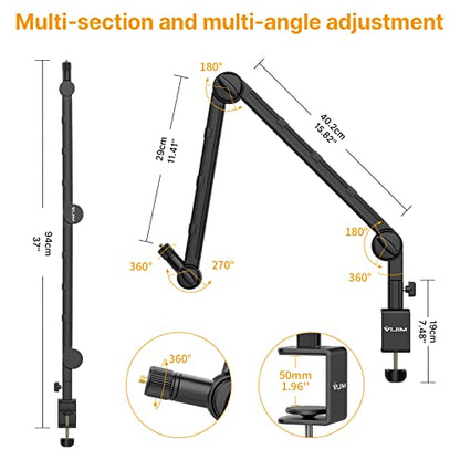 PICTRON VIJIM LS25 Camera Desk Mount, Flexible Overhead Webcam Stand with Boom Arm, Table C-Clamp Suitable for Photography Videography Live Stream