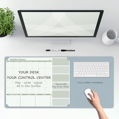 JJPRO Dual-Layer Sage Green Dry Erase Desk Mat,Large Multi-Use Dry Erase Desk Calendar, Erasable Desk Mat,Double-Sided Faux Leather Desk Pad,Reusable Desk Writing Board for Office, Home-16"x34" - color: Sage Green