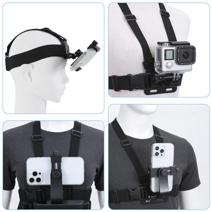 KINGKI Mobile Phone Chest Strap Harness Mount Head Strap Holder Kit for POV/VLOG,Cell Phone Clip Compatible with iPhone,Samsung,GoPro Hero 12, 11,10, 9, 8, AKASO,DJI Osmo,and Action Cameras…