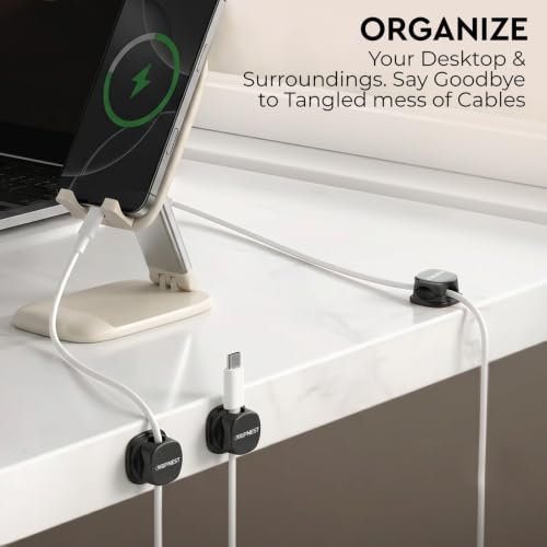 Never-Lose 1s Lock Spring Cable Solution – Rotatable Cable Clips, Strong Adhesive Cord Organizer & Wire Holder for Desk, Car, Wall & Nightstand, Tangle-Free Cable Management, 12 Pack (Black) - size: Pack of 12