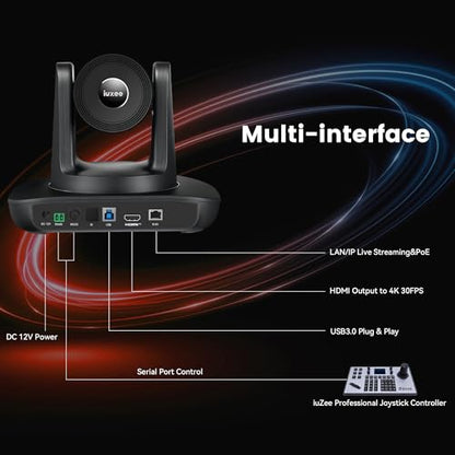 4K UHD PTZ Camera AI-Auto Tracking, 20X Optical Zoom, USB3.0/HDMI/LAN PoE, IP Live Streaming, PTZ Conference Room Camera for Church Services Education Conference Events, Work with YouTube OBS - color: Black