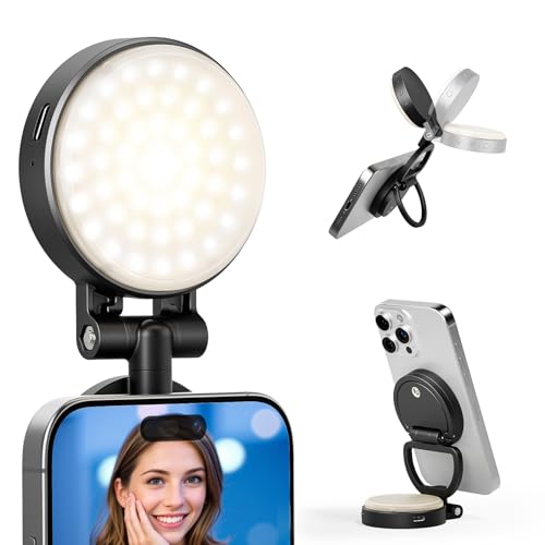 RALENO Magnetic Selfie Light for MagSafe iPhone, Phone Light with Magnetic Mount & Convertible Stand for Selfies TikTok Vlog Zoom Makeup, Featuring 850Lux/0.3m Ring Lighting and 30 Lighting Modes