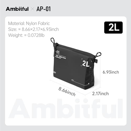 AMBITFUL AP-01 Water-Resistant Organizer Pouch, Ultra-Light Travel Storage Bag for Camera Accessories, Cables, Toiletries and Outdoor Gear (M（2L）) - size: M（2L）