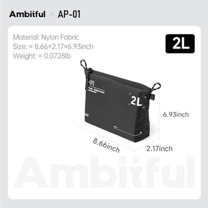 AMBITFUL AP-01 Water-Resistant Organizer Pouch, Ultra-Light Travel Storage Bag for Camera Accessories, Cables, Toiletries and Outdoor Gear (M（2L）) - size: M（2L）