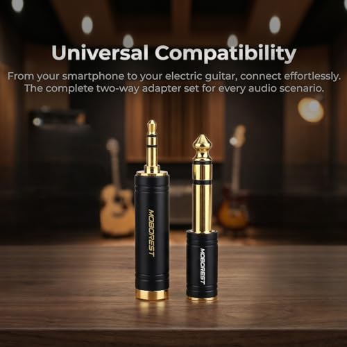 MOBOREST 3.5mm to 1/4 (6.35mm) Stereo Pure Copper Adapter, 1/8 Inch to 1/4 Inch Stereo Adapter, Can be Used Conversion Headphone adapte, amp adapte, Black Fashion 2-Pack - color: BLACK