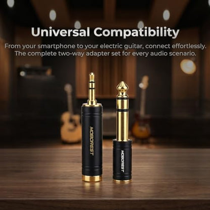 MOBOREST 3.5mm to 1/4 (6.35mm) Stereo Pure Copper Adapter, 1/8 Inch to 1/4 Inch Stereo Adapter, Can be Used Conversion Headphone adapte, amp adapte, Black Fashion 2-Pack - color: BLACK