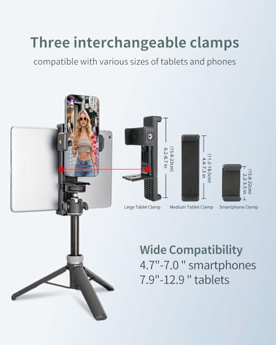 Metal Dual Device Tablet & Phone Holder Tripod Mount Adapter Set for Live Streaming and Teleprompter - Compatible with Tripods, Monopods, Selfie Sticks, Heads, Gimbals and Stabilizers - size: holder only
