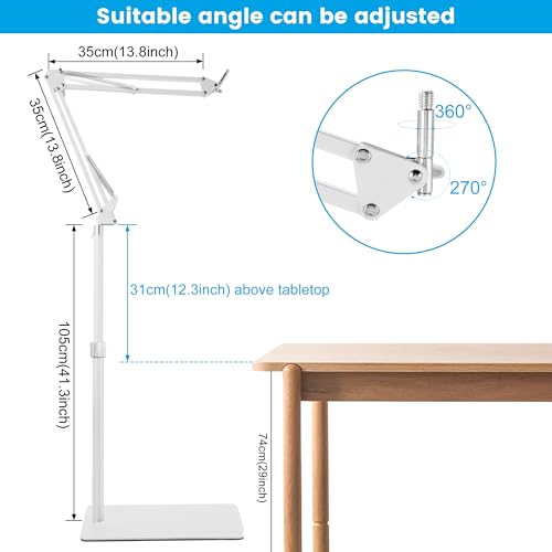 White Microphone-Floor-Stand for Blue Yeti, Nano, Snowball, Solocast,Razer,Logitech USB and XLR Mic,Adjustable Mic Boom Arm Stand with 1/4'' Thread and 3/8" 5/8" Adapter, Mic Clip, Cable Ties