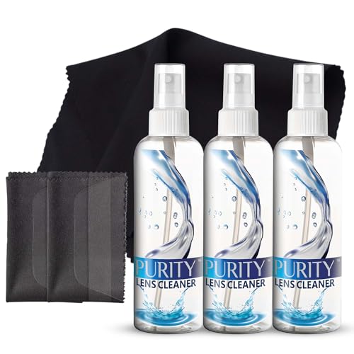 Purity Eyeglass Lens Cleaner Spray Kit - 3 x 8oz Lens Cleaner Spray Bottle + 2 Microfiber Cloth for Cleaning - Safe for All Lenses (AR Coated Included), Eyeglasses and Screens - style: 5 Piece Set - 3 (8oz Lens Spray) + 2 (Microfiber Cloth)