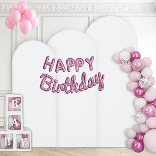WEERRW White Arch Backdrop Cover Ballon Arch Stand Covers Set of 3 Spandex Fitted Round Top Chiara Stretchy Backdrop for Wedding Birthday Party Decoration(6FT, 6.6FT, 7.2FT) - color: White, size: 4FT, 5FT, 6FT