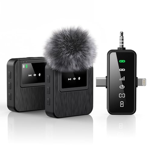 BAILIXIN Wireless Lavalier Microphone for iPhone, Android, Camera, 3-in-1 System with 328ft Range＆20H Battery, Noise Reduction Mini Mic for Vlogs, Interviews, TikTok