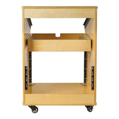 Sound Town DIY Solid Baltic Birch Plywood Recording Studio Rack, Audio Equipment Rack with 11U Slant Mixer Top, 8U Front, 2U Drawer, Rubber Feet, Casters, Golden Oak (SDRK-M11X8) - size: 8U,Golden Oak