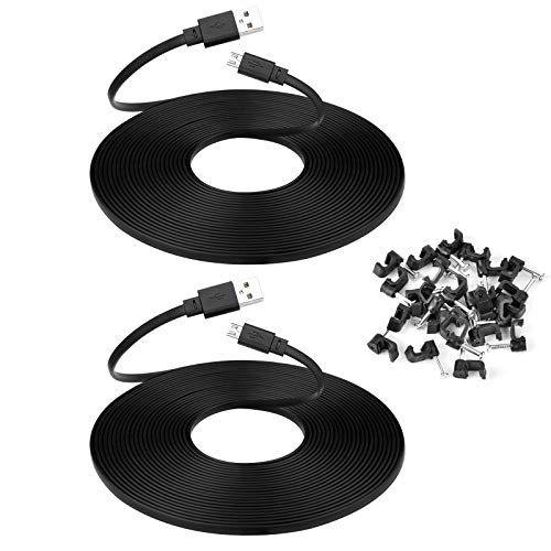 Smays 2-Pack 10 ft Extension Cable for WYZE Cam v4, WYZE Cam v3 and v3 Pro Camera, Long Flat Micro USB Cord, Black - color: Black, size: 10 Feet