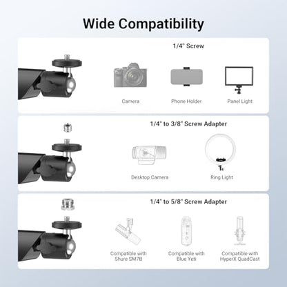 NEEWER Low Profile Mic Boom Arm Desk Mount, Microphone Boom Arm with 360° Ball Head & Cable Management Channels, 1/4" 3/8" 5/8" Threads for Podcast Streaming Gaming Recording, Max Load 3.3 lb, MS007 - style: MS007