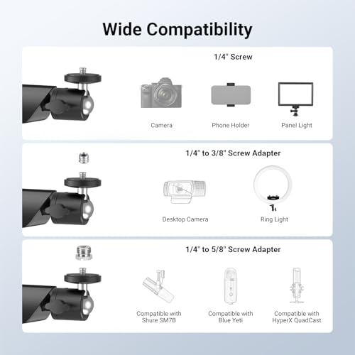 NEEWER Low Profile Mic Boom Arm Desk Mount, Microphone Boom Arm with 360° Ball Head & Cable Management Channels, 1/4" 3/8" 5/8" Threads for Podcast Streaming Gaming Recording, Max Load 3.3 lb, MS007 - style: MS007