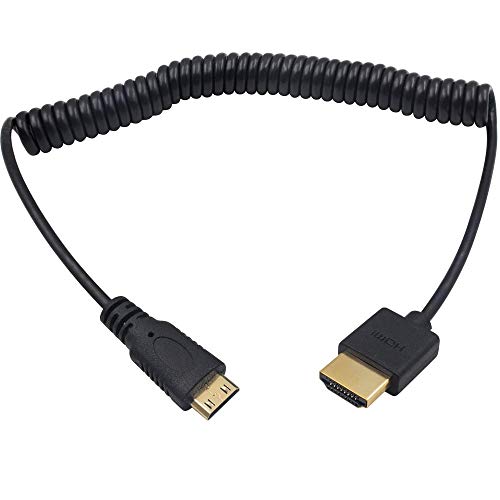 Duttek Ultra Thin 4K Mini HDMI to HDMI Cable, 6 FT/1.8, HDMI to Mini HDMI 2.0 Coiled Cable Support 4K Ultra HD, 1080p, 3D,for Projector, Monitor, Camcorder - size: 1.8M/6FT