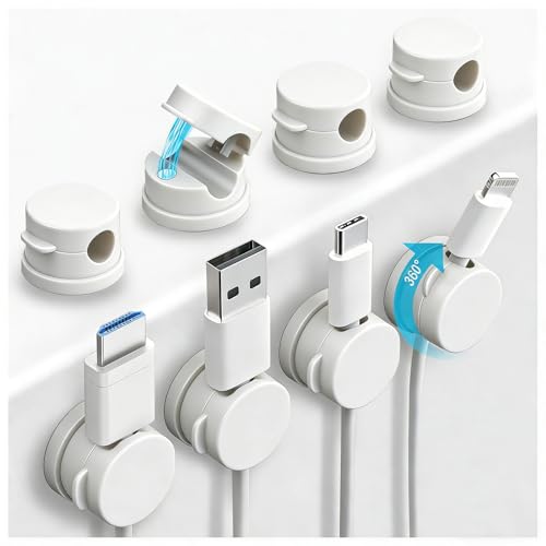 OneLeaf 8 Pack Magnetic Cable Clips, Rotatable Cable Management Clips for Desk & Wall, Strong Adhesive Cord Organizer for Phone Chargers, Ethernet & Cable Wires, Home Office Car, White - color: White
