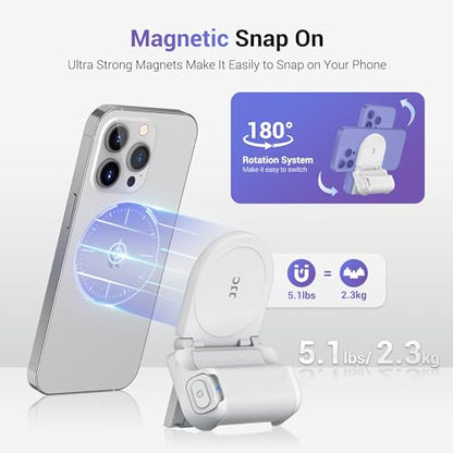 JJC Magnetic Phone Camera Grip Handle with Wireless Shutter Remote, Magsafe Camera Handle Bluetooth Bracket for iPhone Android Smartphone with 1/4” Tripod Screw for Video Photo Shooting (White) - color: White Standard Grip