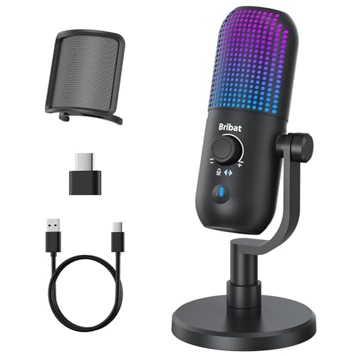 USB Microphone for PC Gaming,Streaming&Podcast,Plug & Play RGB Desktop Mic with One-Touch Mute,Cardioid Noise-Canceling Computer Mic for Twitch,YouTube,Recording on PC & Laptop(Black) - color: Black 2