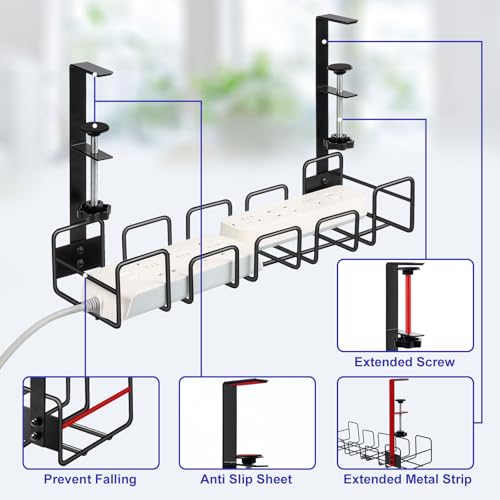 OneLeaf Under Desk Cable Management Tray - No Drill Wire Management Rack for Office, Computer Desk Accessories with Cable Organization - size: 1 Pack - Medium