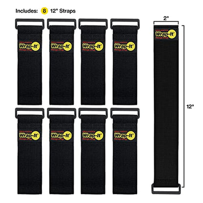 Super-Stretch Wrap-It Storage Straps - 12" (8 Pack) - Elastic Hook and Loop Cinch Straps - color: Black, size: 12" (8 Pack)