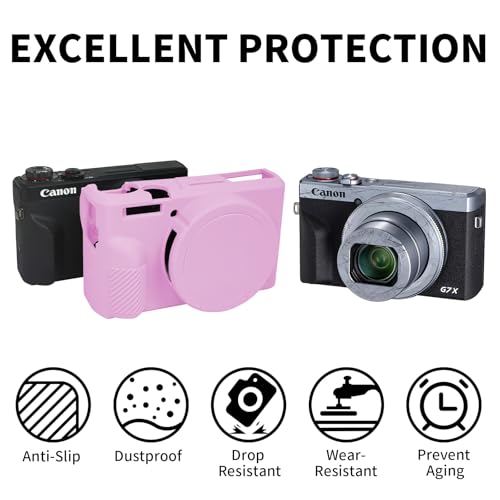 G7X Mark III Case, Protective Case for Canon Powershot G7X Mark III Digital Camera, Removable Lens Cover Silicone Sleeve Soft Camera Cover Rubber Protective Body Skin- Light Pink - color: Light Pink