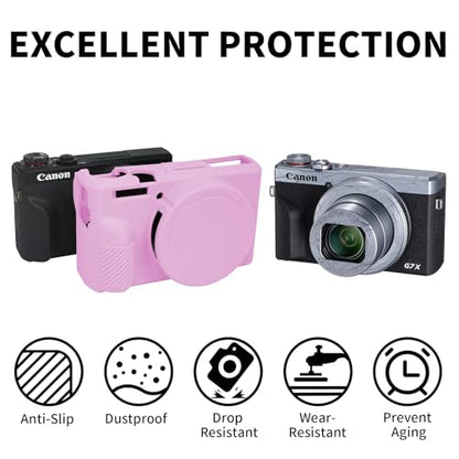 G7X Mark III Case, Protective Case for Canon Powershot G7X Mark III Digital Camera, Removable Lens Cover Silicone Sleeve Soft Camera Cover Rubber Protective Body Skin- Light Pink - color: Light Pink