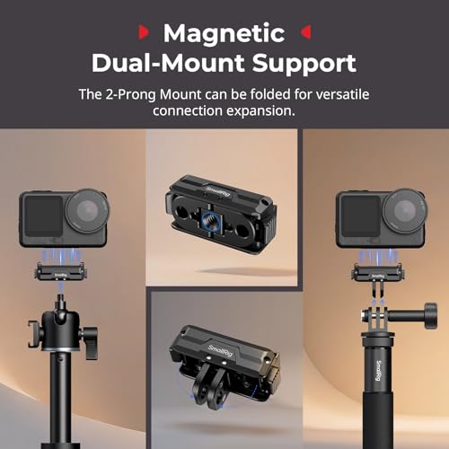 SMALLRIG Magnetic Adapter Holder Dual-Mount Support for DJI Osmo Action 6/Osmo Nano, Bidirectional Quick Release Magnetic Folding Adapter Mount with 2-Prong Mount and 1/4"-20 Threaded Hole - 5890 - style: 2-Prong Mount