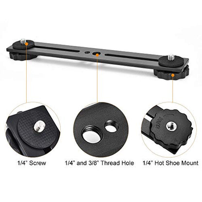 UTEBIT 8 inch Flash Bracket, with 1/4" Screw Hot Shoe Mount, Black | 2 Pack Dual Camera Mount Extension Bar, Straight Flash Bracket Tripod Mount for DSLR Camera LED Light Studio Video Microphone - size: 8 Inch