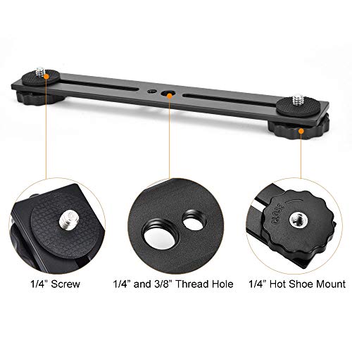 UTEBIT 8 inch Flash Bracket, with 1/4" Screw Hot Shoe Mount, Black | 2 Pack Dual Camera Mount Extension Bar, Straight Flash Bracket Tripod Mount for DSLR Camera LED Light Studio Video Microphone - size: 8 Inch