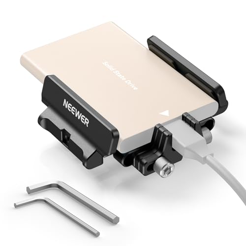 NEEWER Mount Bracket SSD Holder with Cold Shoe Cable Clamp, 1.6"-2.6" for Samsung T5 T7 SSD SanDisk Compatible with SmallRig Cage for BMPCC 4K 6K Compatible with iPhone 15 Pro Max Phone Cage, UA035 - style: UA035