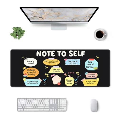 Note to Self Large Gaming Mouse Pad, Long Extended Full Mouse Mat Desk Pad for Top Keyboard Table, Aesthetic Stitched XL Mousepad Gifts for School Counselor Therapist Office Decor, 31.5 * 11.8 in - color: Note To Self