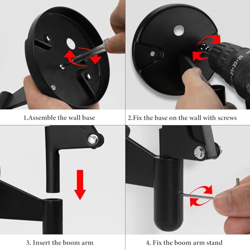 GEEKRIA for Creators Microphone Boom Arm Wall Mount Adapter, Wall Mount Microphone Holder with Adjustable Interface Aperture Compatible with Aokeo AK-35, TONOR T20, InnoGear Mic Arm (Black)
