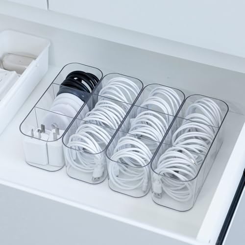 4 Pack Cord Organizer Box for Desk Drawer | Plastic Cable Storage Case, Wire Ties Included, Clear, Multi-Purpose Storage - size: 4 Small Boxes