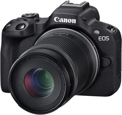 Canon EOS R50 Mirrorless Camera Body with 2 Lens Kit RF-S 18-45mm is STM and RF-S 55-210mm is STM 5811C022 Bundle with Deco Gear Camera Bag + Microphone + Tripod + Photography Pro & Accessories Kit - color: Jet