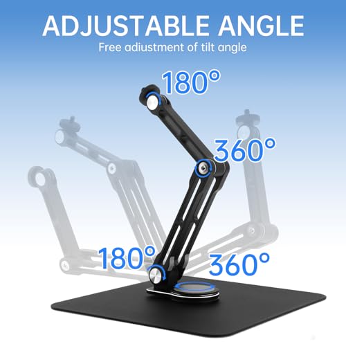 Desktop Microphone Stand,Rotatable Tabletop Mic Stand,Foldable Design, Non-Slip Weighted Base, Includes Adapters Mic Clips for Podcasting, Live Streaming, Recording,Video Conference Content Creator