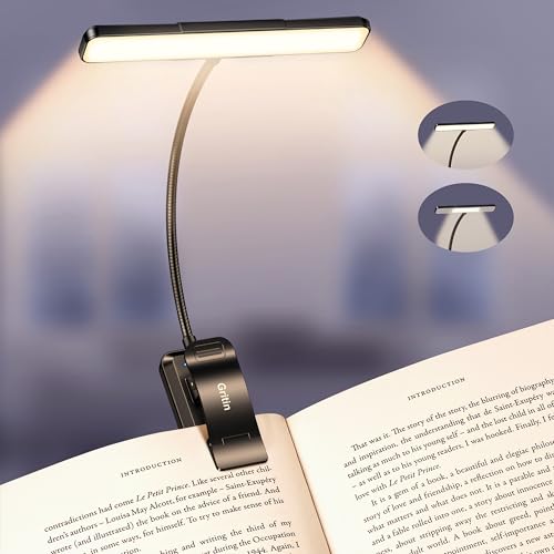 Gritin 2026 Gen 2 Book Light for Reading- 32 Eye Caring Full Spectrum LED | 5 Colors & 5 Brightness, Adjustable Wide/Narrow Beam, Upgrade 1500mAh Long-Lasting Rechargeable Clip on Light for Book Lovers - color: Black