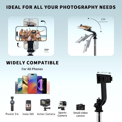 74" Selfie Stick Phone Tripod for iPhone Android Pockte3/4 Insta360 Camera | Extendable Cell Phone Tripod w Wireless Remote, 360° Rotatable Portable Travel Tripod Stand for Video Recording & Vlogging - size: 74"