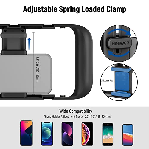 NEEWER Mobile Phone Video Rig, Mobile Phone Grip Stabiliser Cage with Cold Shoe and 1/4 Inch Thread, Video Recording Film Rig, Compatible with iPhone 16 15 Pro Max Plus 14 13 Mini X XS Max XR - style: A104