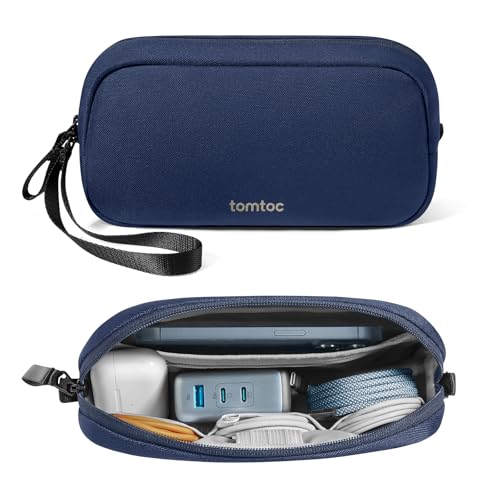 tomtoc Electronics Organizer Travel Case, Water Resistant Travel Bag Cable Organizer for Essentials, Tech Pouch Accessories Carry Storage for Cord, Phone, Cables, Airpods, USB Flash Drive, Daily Items - color: Navy Blue, size: Small