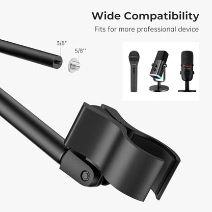 Microphone Stand, Universal Detachable Mic Floor Stand with Compact Weighted Base, Height Adjustable From 22’’ to 67’’, 2 Universal Mic Clips for Blue Yeti/Shure SM7B/Samson Q2U and More