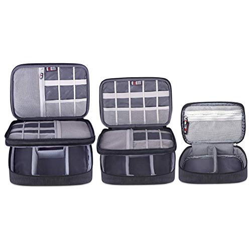 BUBM 3pcs Double Layer Electronic Organizer, Travel Gadgets Bag for Cables, External Flash Drive, Mouse, Memory Card, Power Bank and More, Compact and Multi-purpose, Black | Double Layer Travel Gadgets Carry Bag for Cables, External Flash Drive, Mouse, Me