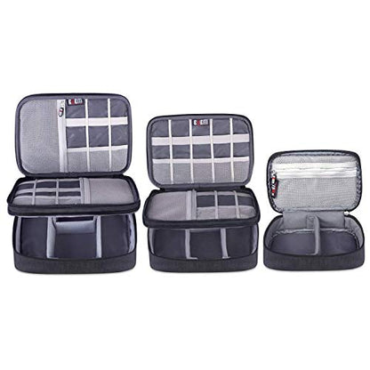 BUBM 3pcs Double Layer Electronic Organizer, Travel Gadgets Bag for Cables, External Flash Drive, Mouse, Memory Card, Power Bank and More, Compact and Multi-purpose, Black | Double Layer Travel Gadgets Carry Bag for Cables, External Flash Drive, Mouse, Me