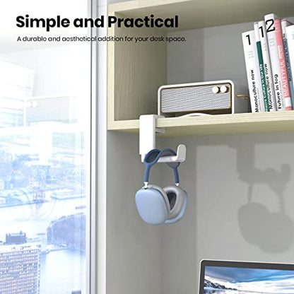 EURPMASK PC Gaming Headset Stand - Adjustable Clamp-on Headphone Holder, 360 Degree Swivel & Cable Clip Organizer - White - color: White