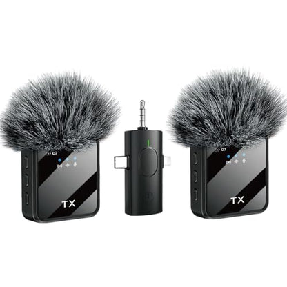 Wireless Microphones, 3 in 1 Lavalier Microphone with Noise Cancellation 3.5 mm Microphone 2 Pack Mini LED Display Mic for Interview, ASMR, Video and Podcasting